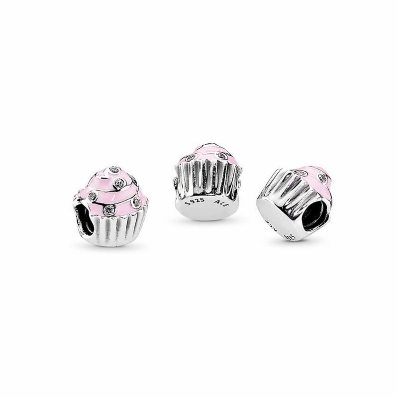 Pandora Sweet Cupcake Charm Ireland - Sterling Silver/Enamel/Pink/Cubic Zirconia - 758032PEQ